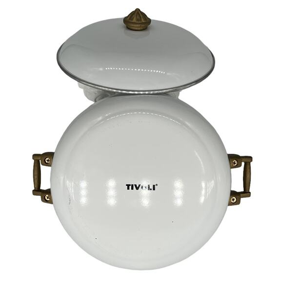 Tivoli Vintage Enamelware Cooking Stock Pot & Lid Solid Glossy White - Picture 9 of 14